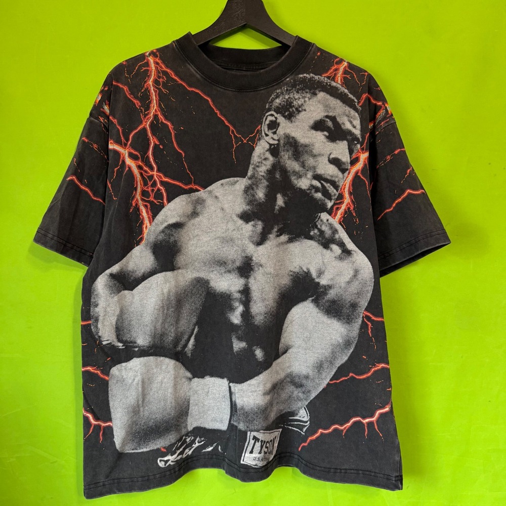 Mike Tyson Lightning Graphic T-Shirt Black Oversized Boxing Tee